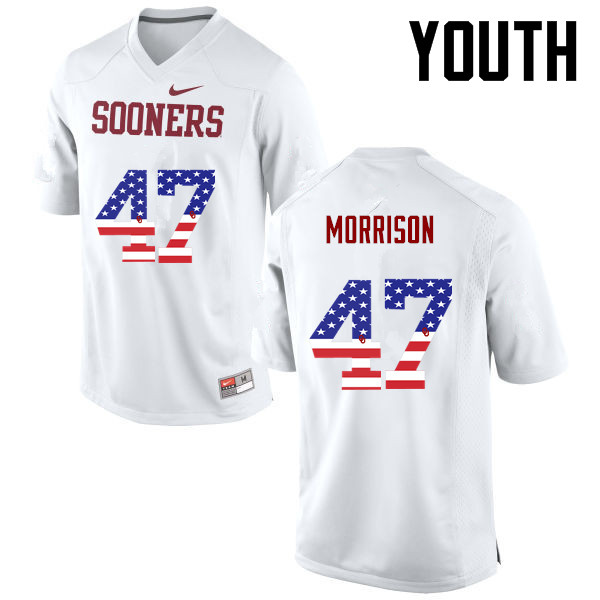 Youth Oklahoma Sooners #47 Reece Morrison College Football USA Flag Fashion Jerseys-White - Click Image to Close